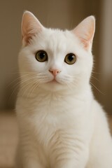Obraz premium Close up portrait of a beautiful white cat with striking amber eyes