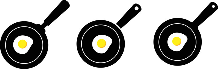 Frying pan icon with fried eggs. Protein breakfast of eggs. decorating menus symbol. Breakfast food sign. Frying utensil icons.  kitchen accessories design

