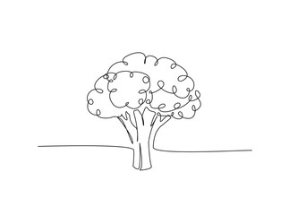 Fresh brocolli in single outline illustration. Continuous line art drawing of brocoli vegetable.