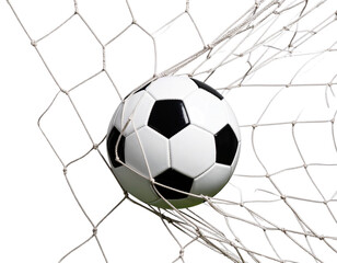 Soccer Ball Stuck in Goal Net, Isolated on White Background PNG