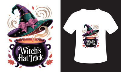 Witch s hat trick halloween design with cauldron and t shirt mockup