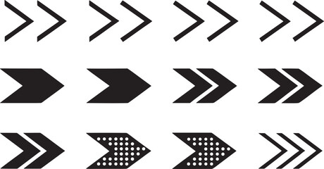 Diverse black directional arrows pointing right icon