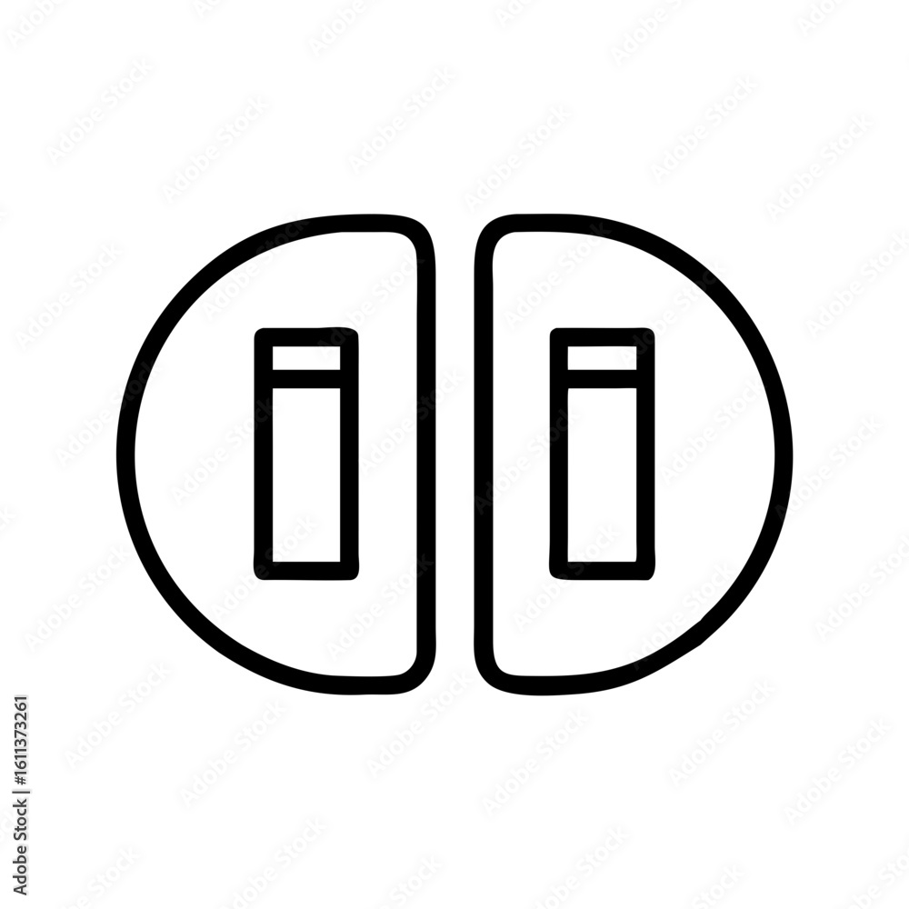 Poster modern abstract icon representing duality or connection featuring two rounded segments with internal