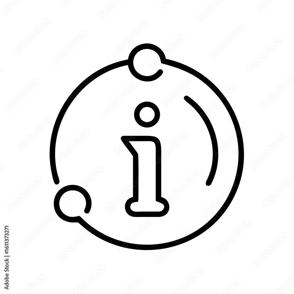 Poster modern information symbol conveying knowledge, support, and guidance with clean lines and circular e