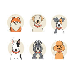 Obraz premium Cute cartoon dog portraits in simple line art style.