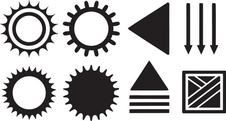 Geometric shapes and symbols black icons vector