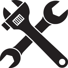 Two crossed black wrenches one adjustable and one open end on a white background tool concept