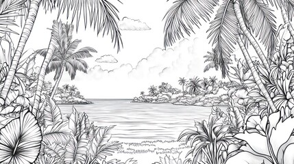 Tropical Island Scene Drawing
