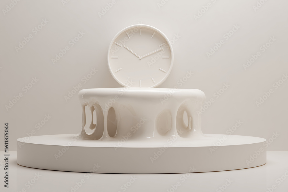 Aufkleber 3d minimalist soft clock melting over a platform with no hour or minute hands emotional concept of t