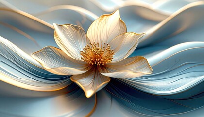 Luxurious 3D Rendered Flower Design with Gold Accents