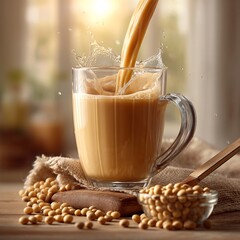 Creamy Soy Milk Poured into a Glass with Smooth Texture