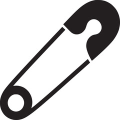 A minimalist black and white illustration of a safety pin on a plain white background design simple
