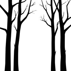Stylized Line Art: Dark, Minimalist Winter Treescape Illustration