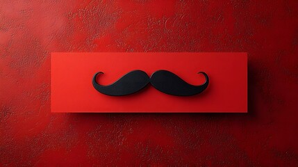 Red card with stylized black mustache icon