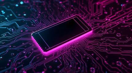 torn movie ticket stub on abstract circuit board design with neon colors  