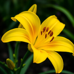 Obraz premium yellow flower closeup. flower, yellow, nature, lily, plant, flora, garden, beauty, bloom, blossom, spring, petal, floral, isolated, flowers, petals, macro, summer, beautiful, bright, bud, orange, bota