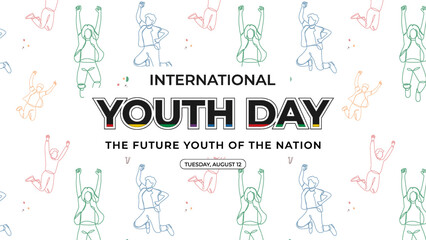 International Youth Day Celebration with Vibrant Line Art and Messages