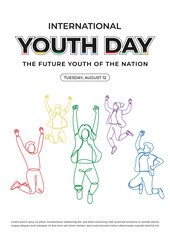 Poster Celebration of International Youth Day with Colorful Line Art Drawings