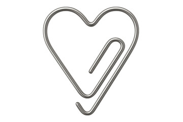 Metallic paperclip forming heart shape on transparent background, ideal for valentine's day or romantic projects
