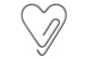 Metallic paperclip forming heart shape on transparent background, ideal for valentine's day or romantic projects
