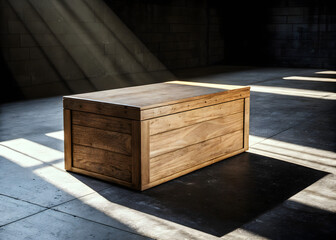 Simple Wooden Crate or Storage Box on a Concrete Floor