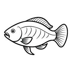 Simple black and white line drawing of a fish