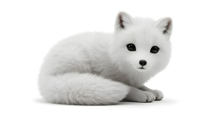 Adorable white fox with dark eyes, a fluffy and pure animal portrait.