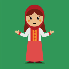 3d cartoon palestinian girl in embroidered thobe traditional clothing