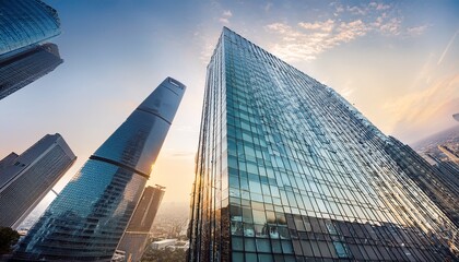 Fototapeta premium a city skyline with a glass building in the middle