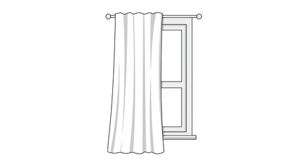 Simple illustration of a window with a curtain, drawn in grayscale.