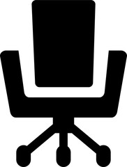 Black silhouette icon of an ergonomic office chair with wheels. Vector graphic of modern workspace furniture for business concepts.