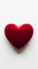 Obraz premium Red velvet heart on white background, symbolizing love and Valentine's Day, perfect for greeting card or romantic design