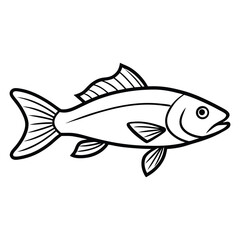 Simple black and white line drawing of a fish