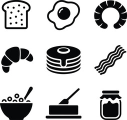 Black and white icons of breakfast food items toast 1