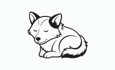 Sleeping dog silhouette, cute puppy icon, resting pet graphic, dog sleeping black silhouette vector 