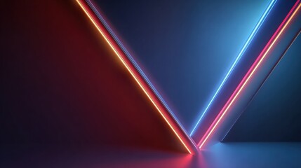 Vibrant Red and Blue Neon Triangle Illuminating a Dark Canvas Creating a Bold and Striking Visual Impact