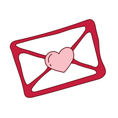 Pink envelope with heart in a coquette aesthetic. Festive element for Valentine's Day. Vector illustration in doodle style for decoration, stickers, invitations, diaries and scrapbooks.