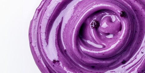 Blueberry yogurt isolated on white background, top view