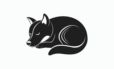 Sleeping dog silhouette, cute puppy icon, resting pet graphic, dog sleeping black silhouette vector 