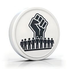 A raised fist symbol above a line of people, representing protest and solidarity