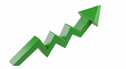 Green arrow trending upward on white background