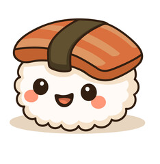 Cute sushi roll with eel topping, designed in a kawaii style. Perfect for food illustrations related to sushi or Japanese cuisine, especially for kids’ content.