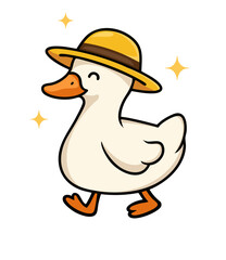 Duck with hat, playful bird, cute duck, walking duck, animal character