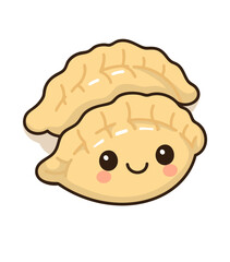 Cute gyoza dumplings, designed in a playful kawaii style. Perfect for food illustrations, especially Asian food projects or dumpling-related content.