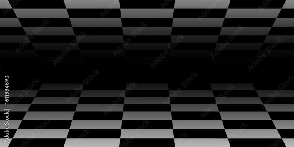 Poster futuristic perspective grid box. abstract wireframe with white grid line on black background. vector