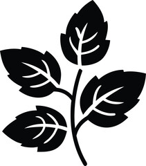 Black silhouette of a mint plant with leaves herb leaf