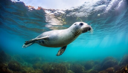 Obraz premium underwater seal swimming