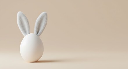 Egg with Fluffy Ears Minimalist Holiday Concept