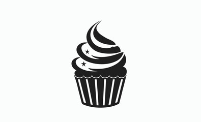 4th july cupcake silhouette, Cupcake silhouette icon, holiday dessert graphic, festive treat symbol, 4th july cupcake silhouette vector 