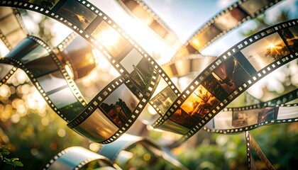 Sunlit Film Reels Intertwined, Capturing Memories